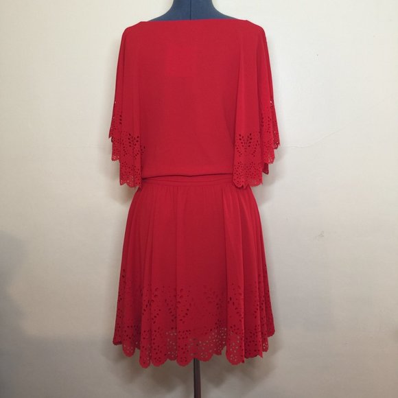 Sugarlips Red Dress Size L NWT with Perforated Details at Sleeves and Hem - Picture 6 of 9
